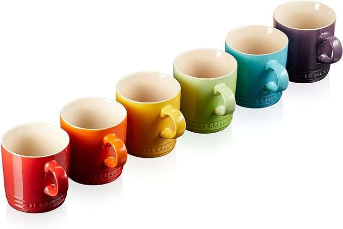 Le Creuset Stoneware Rainbow Coffee Mugs, 350 ml, set of 6 Prime Exclusive Deal