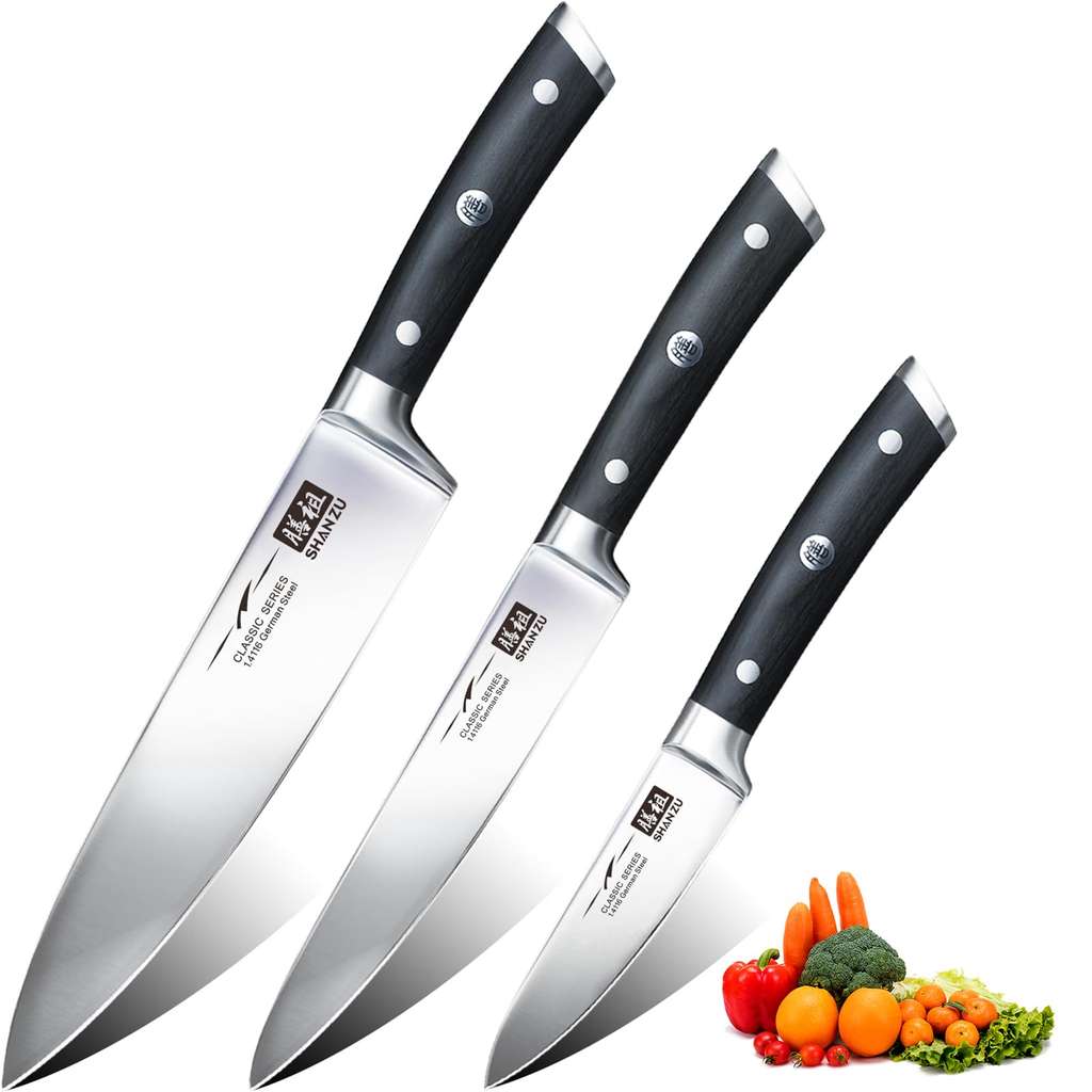 SHAN ZU Kitchen Knife Sets 3pcs with German Stainless Steel Professional Japanese Knife Set with 5% voucher