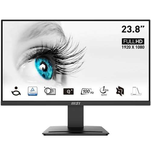 MSI PRO MP2412 23.8 Inch Monitor, Full HD (1920 x 1080), 100Hz, VA, 4ms, FreeSync, HDMI, VGA, Anti-Glare, Anti-Flicker, Less Blue light