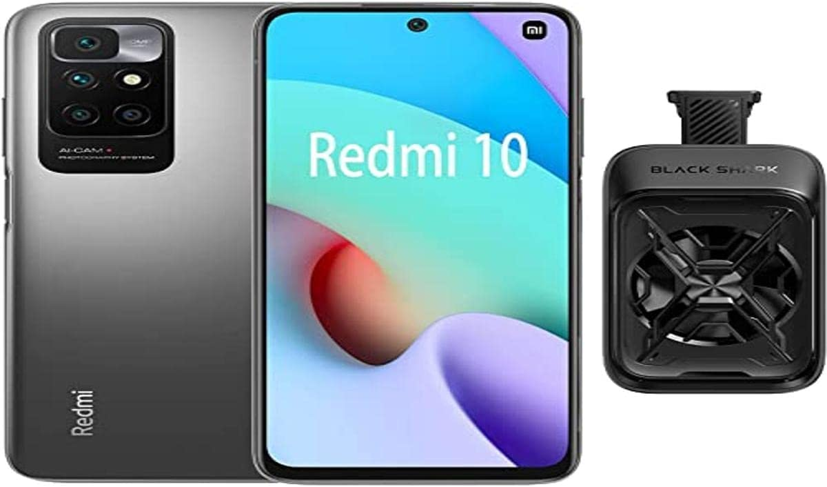 Xiaomi Redmi 10 4G Volt Unlocked Phone, 4GB RAM + 128GB ROM, Octa Core 6.5" Display, 5MP Quad Camera, Dual SIM, GSM Smartphone + Phone Cooler Set, Carbon Grey