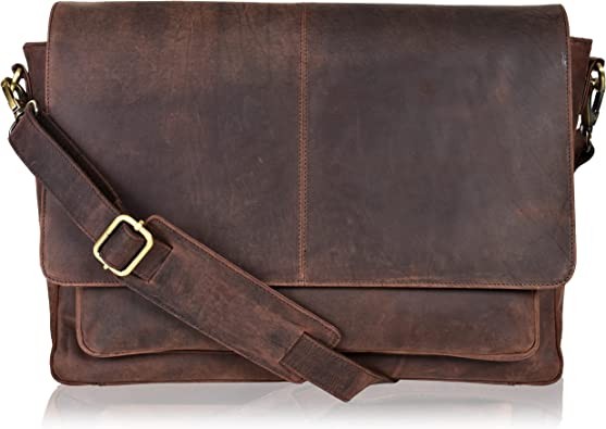 Genuine Vintage Leather Messenger Bag - Handmade Document Briefcase Adjustable Shoulder Bag