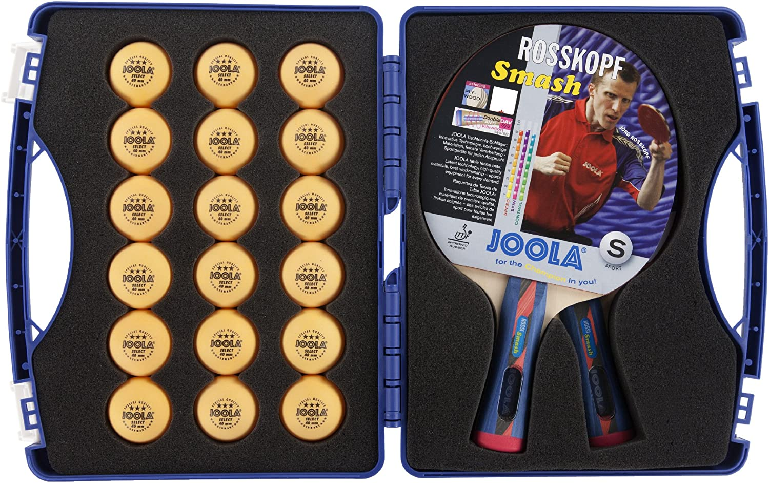JOOLA Tour Expert Carrying Case - Ping Pong Paddle Set Includes 2 ITTF APPROVED Rossi Smash Table Tennis Paddles & 18 40mm 3 Star Tournament Ping Pong Balls - High Density Case with EVA Foam Lining